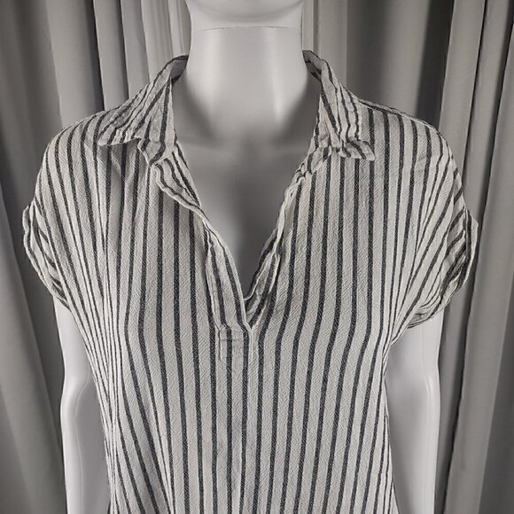 Thread And Supply Linen Blend Fringe Bottom Striped Pullover Dress Size Small - Picture 2 of 11